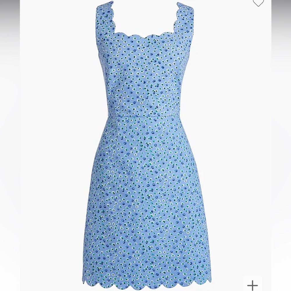 J Crew. Basketweave scallop-edge dress blue floral size 2